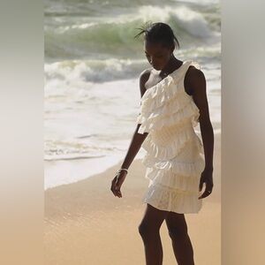 Sabo Skirt Axeila One-Shoulder Tiered Ruffle Dress in Cream